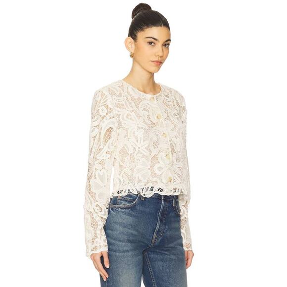 Ulla Johnson Caris Lace Jacket Top in Pristine 2 - Picture 2 of 4